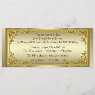 Invitation Fête d'anniversaire élégant billet d'or