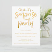 Invitation Fête d'anniversaire Elegant Blanc Or Surprise (Debout devant)