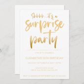 Invitation Fête d'anniversaire Elegant Blanc Or Surprise (Devant / Derrière)
