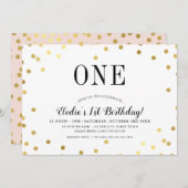 Invitation FÊTE D'ANNIVERSAIRE élégant confetti or rose fille (Devant / Derrière)