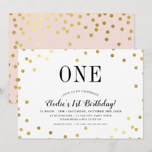 Invitation FÊTE D'ANNIVERSAIRE élégant confetti or rose fille