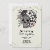 Invitation Fête d'anniversaire élégant crâne avec des fleurs  (Devant)