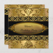 Invitation Fête d'anniversaire Elegant Damask Gold Black 3 (Devant / Derrière)