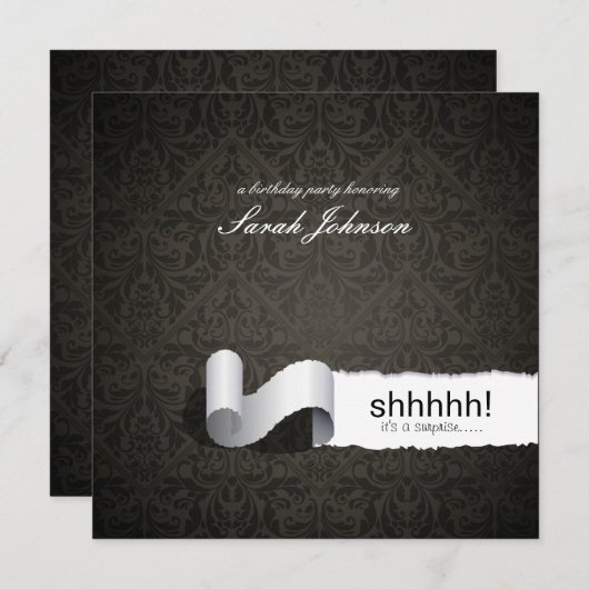 Invitation Fête d'anniversaire Elegant Damask Surprise (Devant / Derrière)