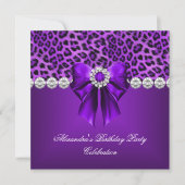 Invitation Fête d'anniversaire élégant léopard violet bow dia (Devant)