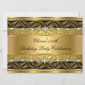 Invitation Fête d'anniversaire Élégant Or Diamant Noir Bordur (Devant)
