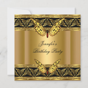 Invitation Fête d'anniversaire élégant papillon noir or