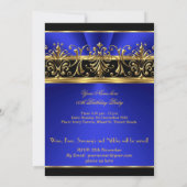 Invitation Fête d'anniversaire Elégant Royal Blue Gold Noir (Dos)