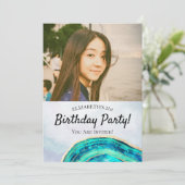 Invitation Fête d'anniversaire Élégant Télésiège Or Agate Géo (Debout devant)