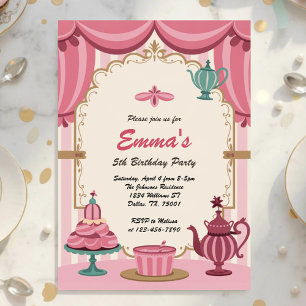 Invitation Fête d'anniversaire élégant thé des filles royales
