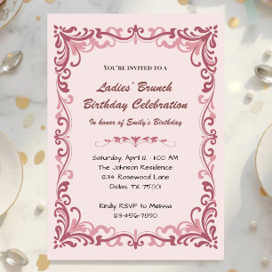 Invitation Fête d'anniversaire élégant thé rose pour dames