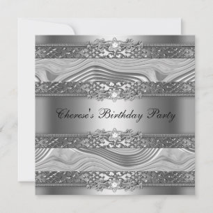 Invitation Fête d'anniversaire élégant tourbillon argent diam