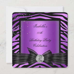 Invitation Fête d'anniversaire élégant zèbre diamant violet n