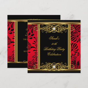 Invitation Fête d'anniversaire élégante 50 ans rouge noir or 