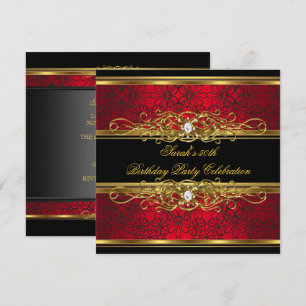 Invitation Fête d'anniversaire élégante 50 ans rouge noir or