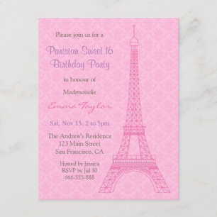 Invitation Fête d'anniversaire élégante à Damas Eiffel Tower 