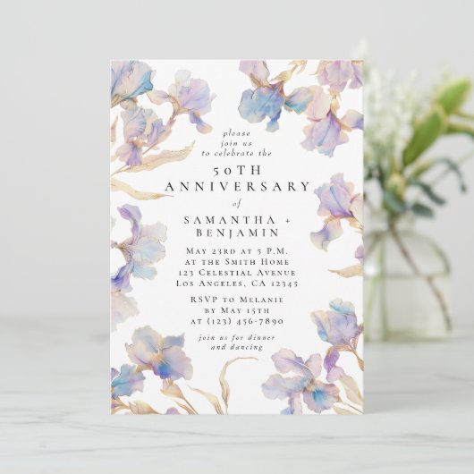 Invitation Fête d'anniversaire élégante à l'aquarelle de fleu (Debout devant)