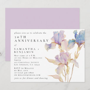 Invitation Fête d'anniversaire élégante à l'aquarelle Iris fl