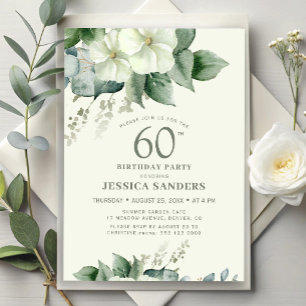 Invitation Fête d'anniversaire élégante aquarelle florale 60