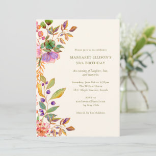 Invitation Fête d'anniversaire élégante aquarelle florale 90