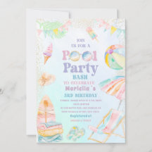 Fête d'anniversaire élégante aquarelle piscine  3 