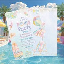 Fête d'anniversaire élégante aquarelle piscine  3 