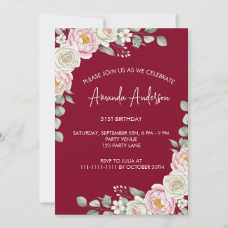 Invitation Fête d'anniversaire élégante aquarelle rose tendre