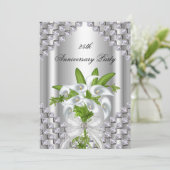 Invitation Fête d'anniversaire élégante argent blanc floral 2 (Debout devant)