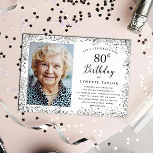 Invitation Fête d'anniversaire élégante argentée pour 80 ans