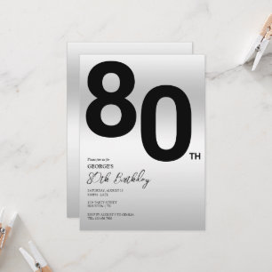 Invitation Fête d'anniversaire élégante argentée pour les 80