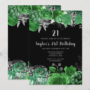 Invitation Fête d'anniversaire élégante aux fleurs vertes et