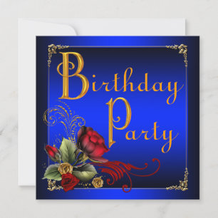 Invitation Fête d'anniversaire élégante aux roses bleues roya