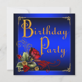 Invitation Fête d'anniversaire élégante aux roses bleues roya