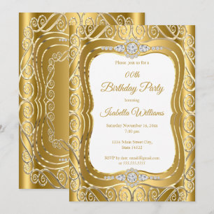 Invitation Fête d'anniversaire élégante avec diamant or gemme