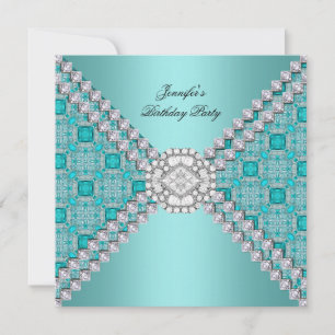 Invitation Fête d'anniversaire élégante avec diamants bleu sa