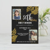 Invitation Fête d'anniversaire élégante avec feuillage doré 2 (Debout devant)