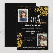Invitation Fête d'anniversaire élégante avec feuillage doré 2 (Devant / Derrière)