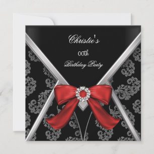 Invitation Fête d'anniversaire élégante avec nœud en damas ro