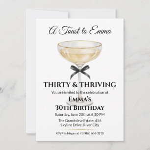 Invitation Fête d'anniversaire élégante avec nœud noir et cha