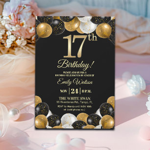 Invitation Fête d'anniversaire élégante avec paillettes noire