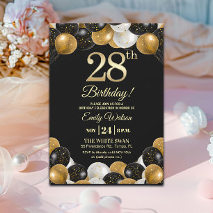 Invitation Fête d'anniversaire élégante avec paillettes noire