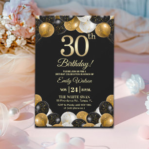 Invitation Fête d'anniversaire élégante avec paillettes noire