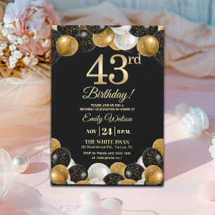 Invitation Fête d'anniversaire élégante avec paillettes noire