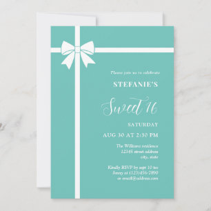 Invitation Fête d'anniversaire élégante avec un nœud blanc po