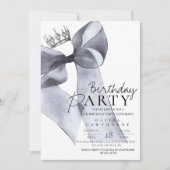 Invitation Fête d'anniversaire élégante avec un nœud noir (Devant)