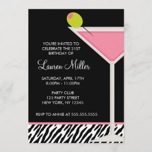 Invitation Fête d'anniversaire élégante avec verre à Martini