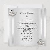 Invitation Fête d'Anniversaire Elégante Blanche Argent Swan (Dos)