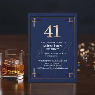 Invitation Fête d'anniversaire élégante Bleu Or 41 ans