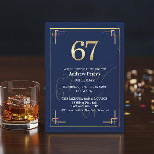 Invitation Fête d'anniversaire élégante Bleu Or 67 ans