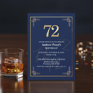 Invitation Fête d'anniversaire élégante Bleu Or 72 ans